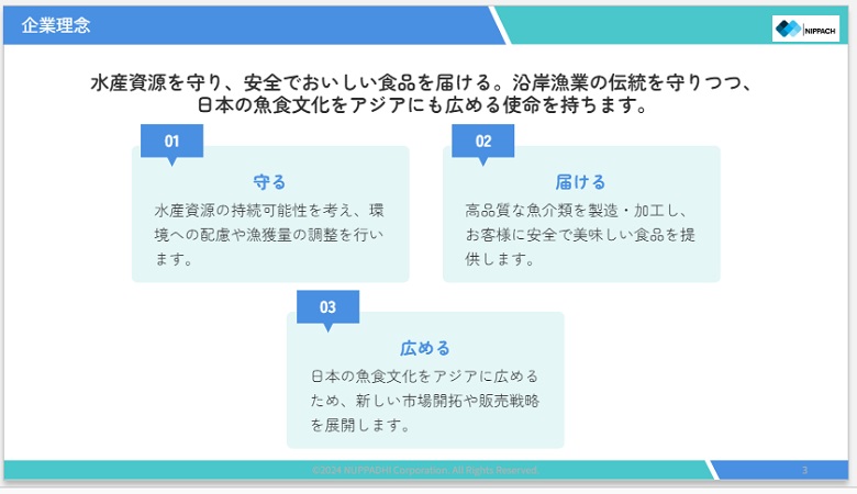 企業理念、AIスライド資料