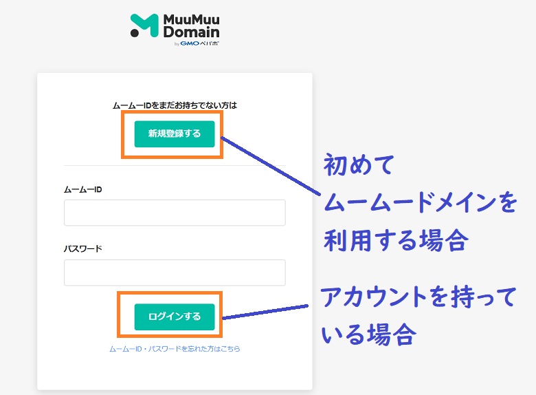 ムームーID、ログイン