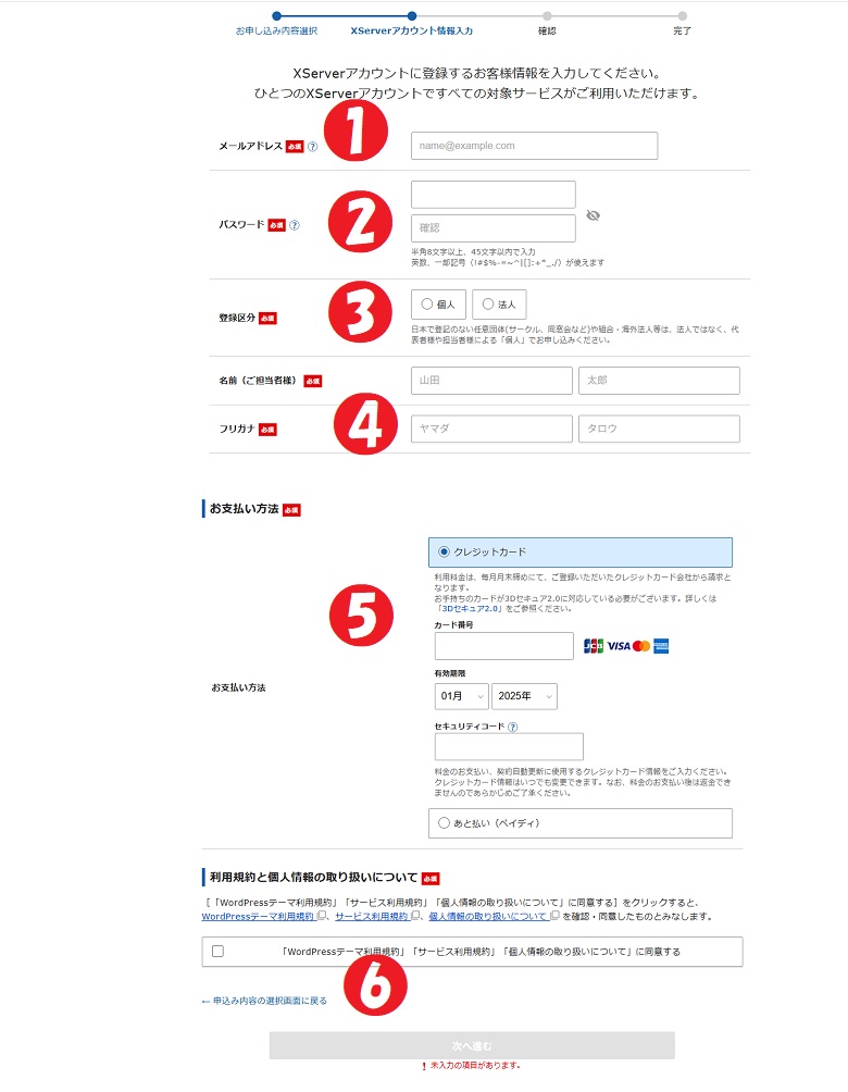 エックスサーバーアカウント、登録情報