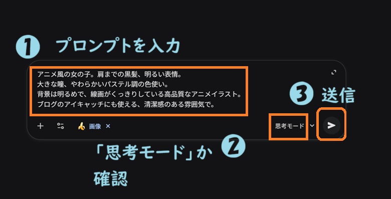 プロンプトを入力して送信ボタンを押す