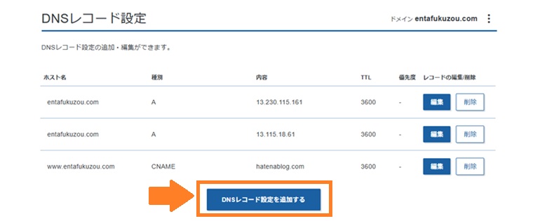 DNSレコード設定を追加する、ssl化