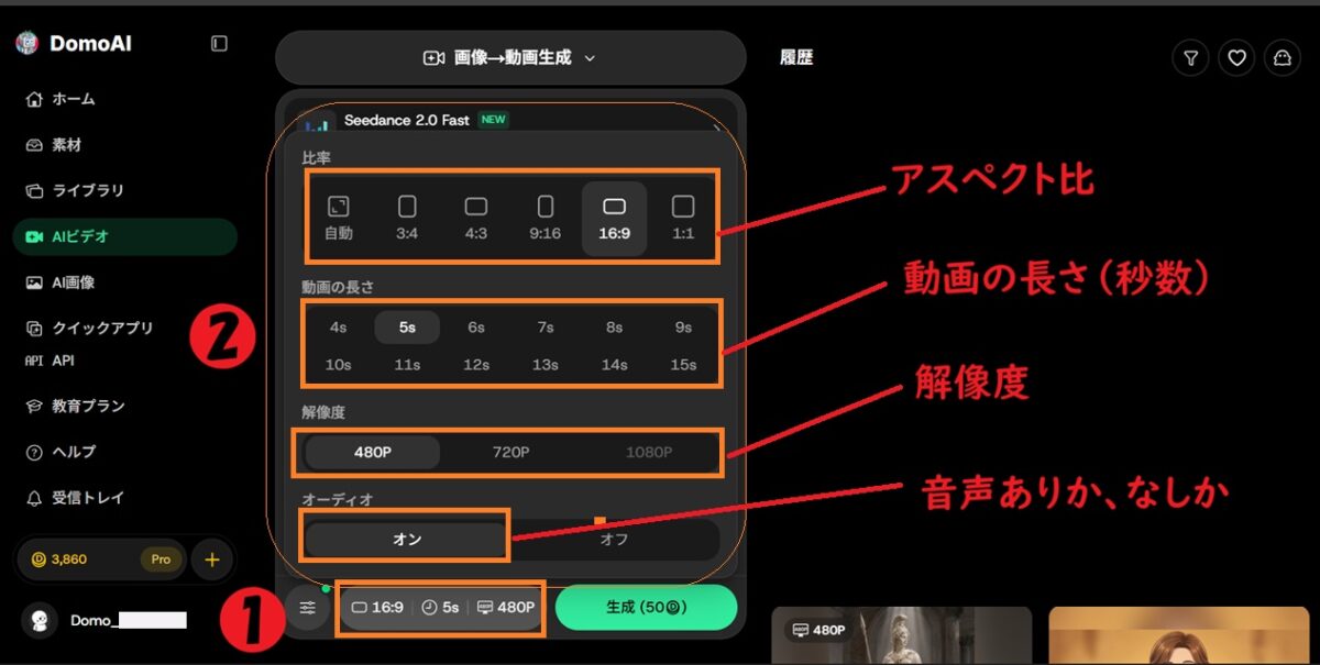seedance20設定、DomoAI